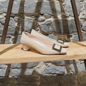 Roger Vivier Ivory Beige Tweed Belle Vivier 45 Pumps